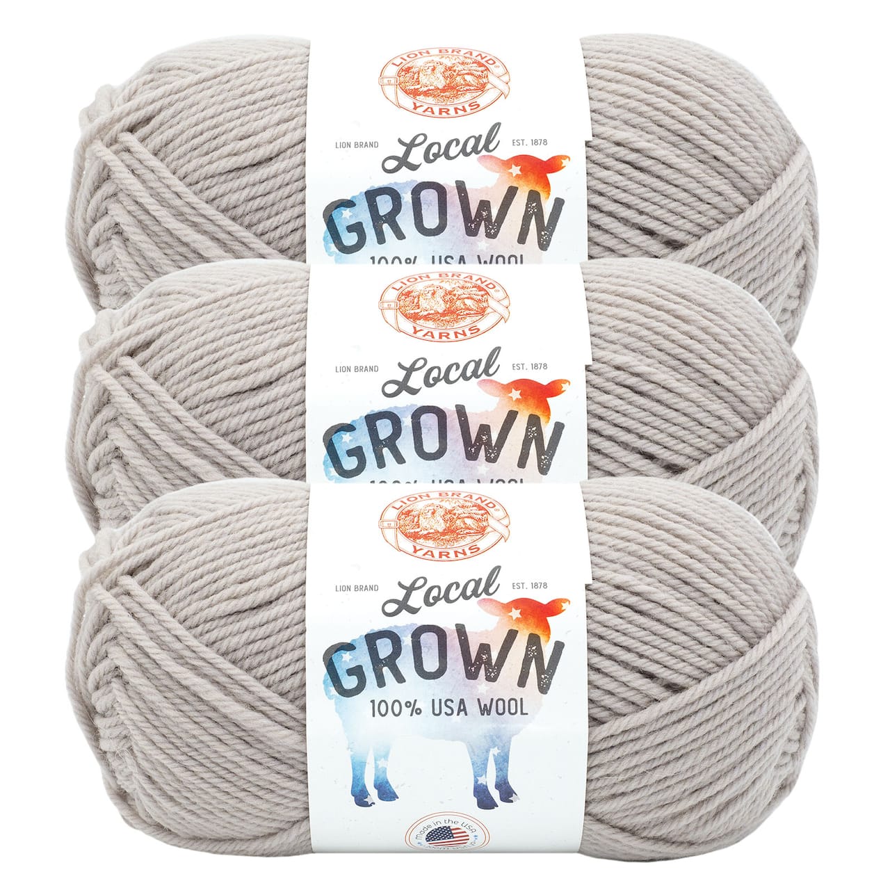 Lion Brand Yarn Local Grown Quail Medium Wool Gray Yarn 3 Pack